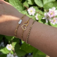 Armband chunky goud met Biwa parel wit