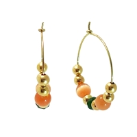 Oorringen groene Jade oranje cateye goldfilled