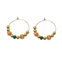 Oorringen groene Jade oranje cateye goldfilled