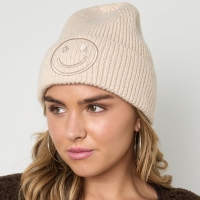 Beanie met Smiley beige