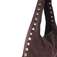 Schoudertas suède leer met studs -Koffie