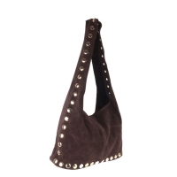 Schoudertas suède leer met studs -Koffie