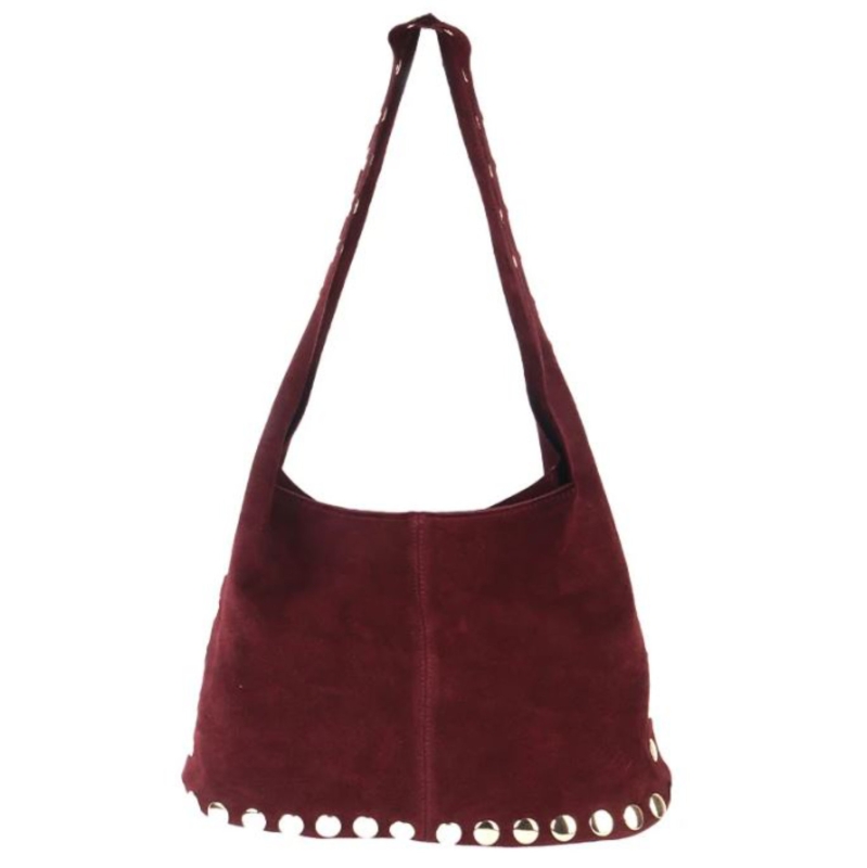 Schoudertas suède leer met studs -Burgundy
