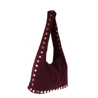Schoudertas suède leer met studs -Burgundy
