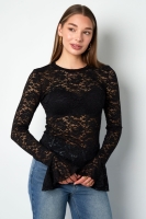 Kanten Top of Blouse | Zwart