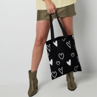 Totebag Tas met hartjes - zwart