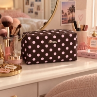 Make-up Tas Koffiebruin met Roze Dots